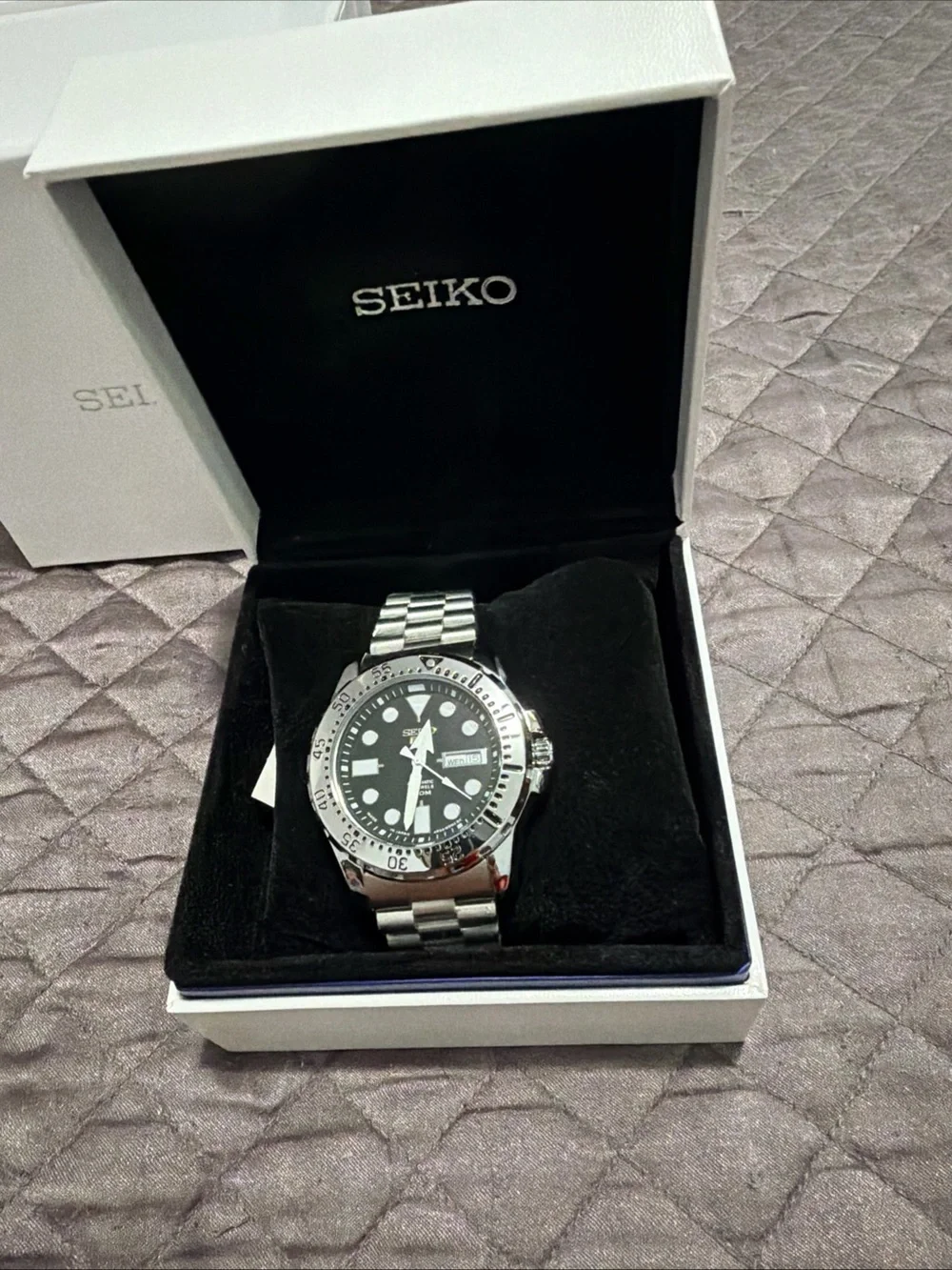 Seiko Silver Stainless Steel Watch with Green Dial